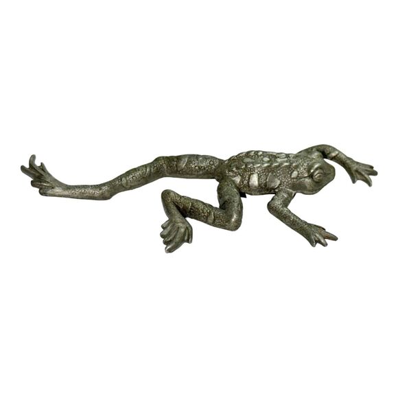 Vintage JJ Jonette 80's Signed Pewter Frog Brooch- Retro Amphibian Jewelry Pin - Picture 8 of 10
